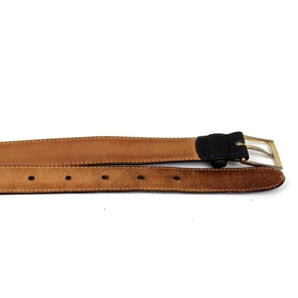 VTG BLACK GENUINE LEATHER 1"Wd STITCHED CASUAL DRESS MEN'S BELT Sz 34/85 (F22 - Picture 12 of 12